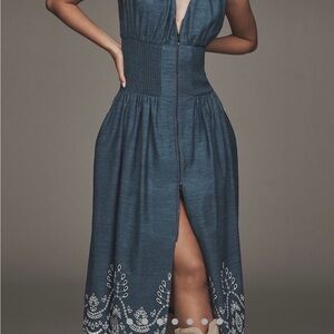Anthropologie Tommie Elegant Blue Embroidered Dress